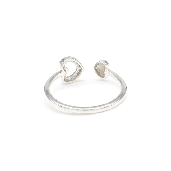 Open Cuff Heart Shape Ring In 18k White Gold Diamond G-H Color IGI Certified Rings