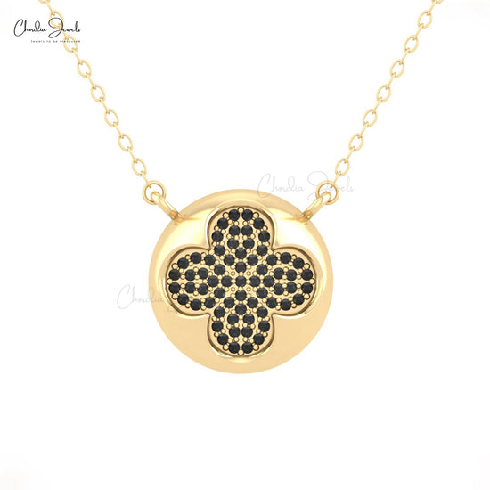 Charming 0.26ct Black Diamond Four Leaf Clover Necklace 14k Real Gold Dainty Jewelry For Gift