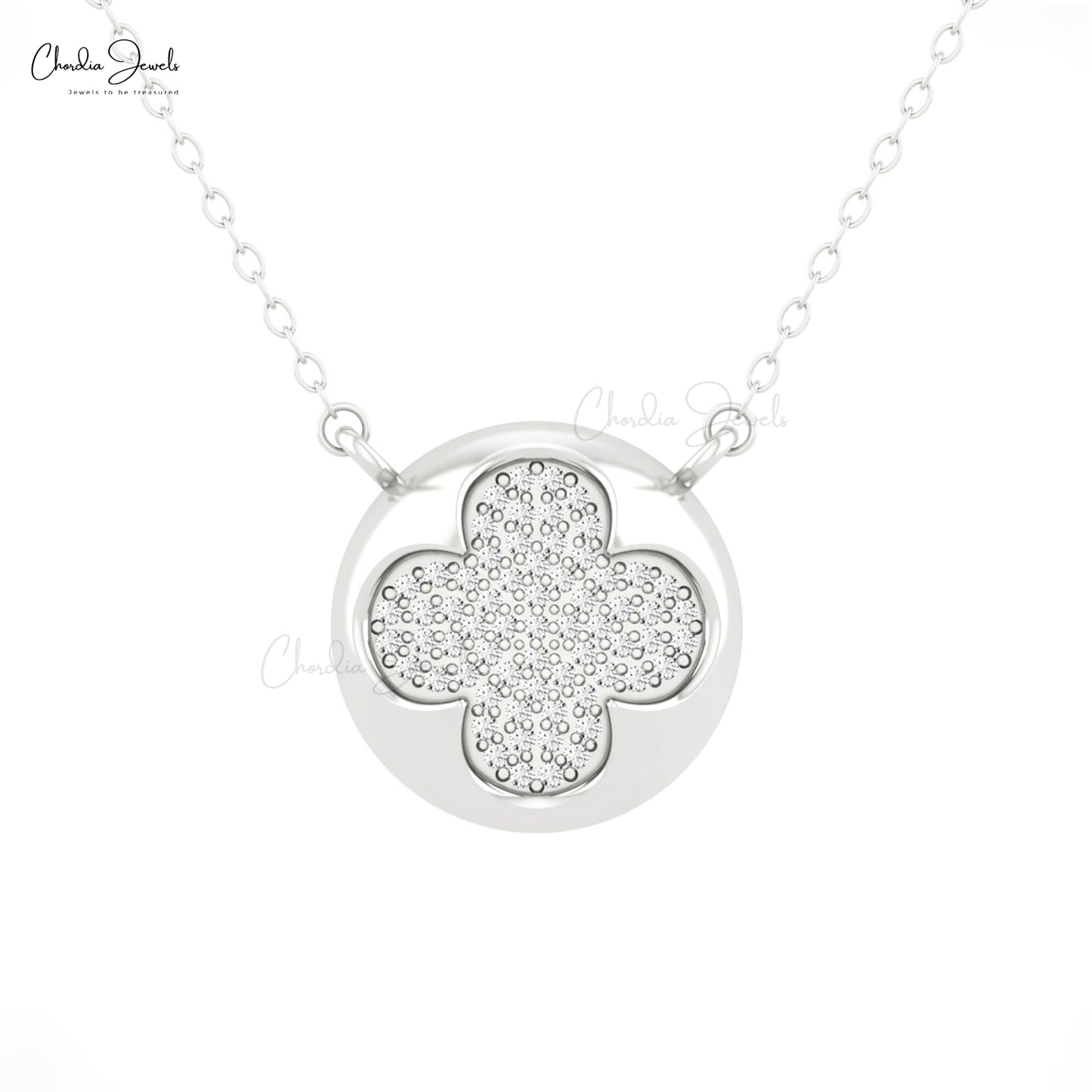 Genuine 0.90mm White Diamond Clover Necklace 14k Solid Gold Four Leaf Necklace For Women