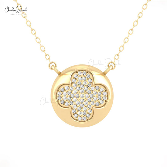 Genuine 0.90mm White Diamond Clover Necklace 14k Solid Gold Four Leaf Necklace For Women