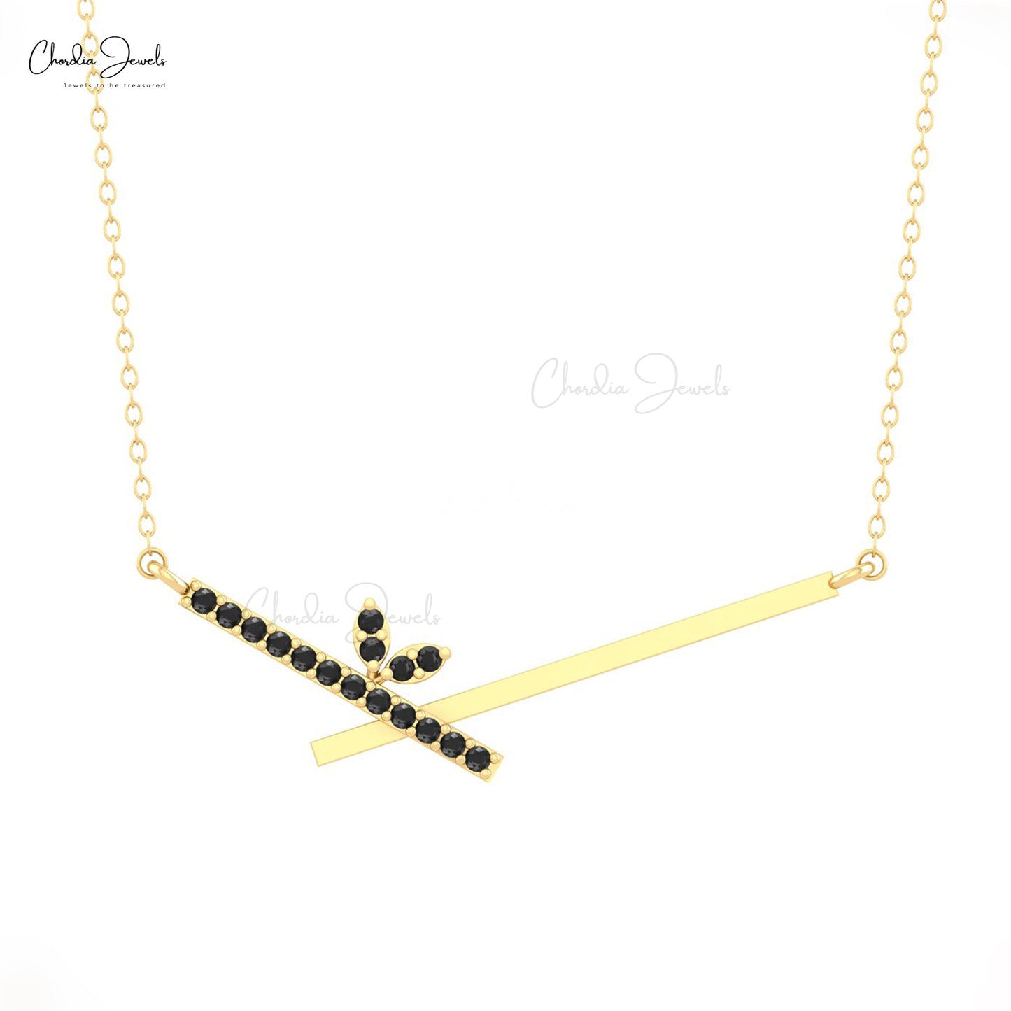 Authentic Black Diamond Chevron Bar Necklace 14k Real Gold Modern Jewelry For Wedding Gift