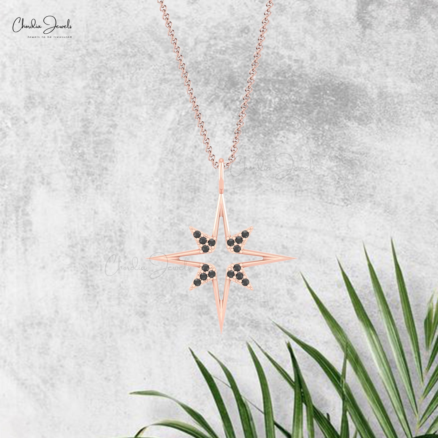 Celestial Star Pendant With 0.24 Ct Black Diamond Pave Set In 14k Gold Cluster Pendants