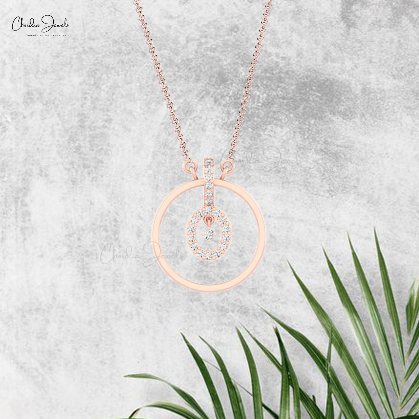 Dangle Halo Chain Necklace With 2mm White Diamond Eternity Necklace In 14k Solid Gold