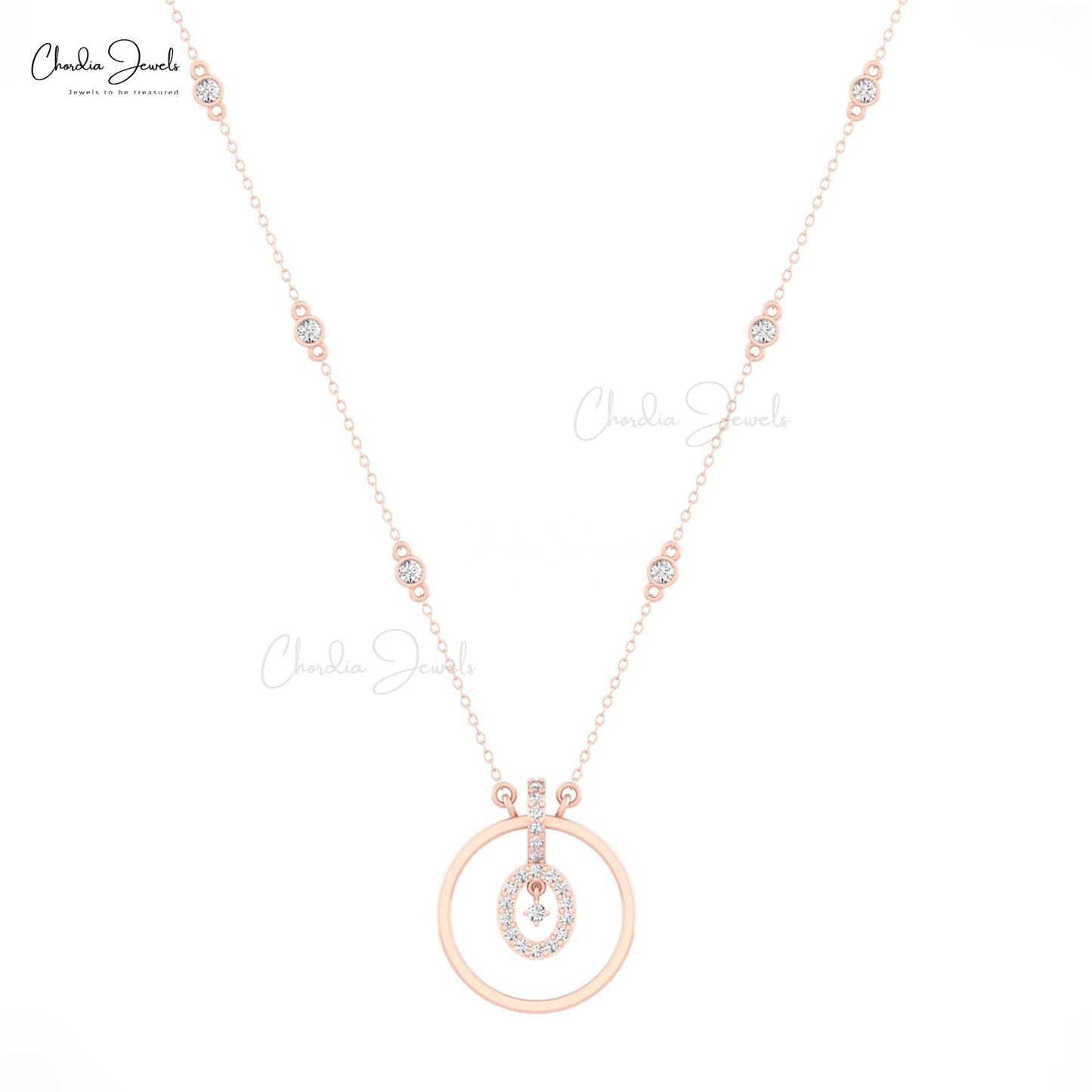 Sparkling 0.51ct White Diamond Eternity Necklace 14k Solid Gold Cable Chain Dainty Necklace