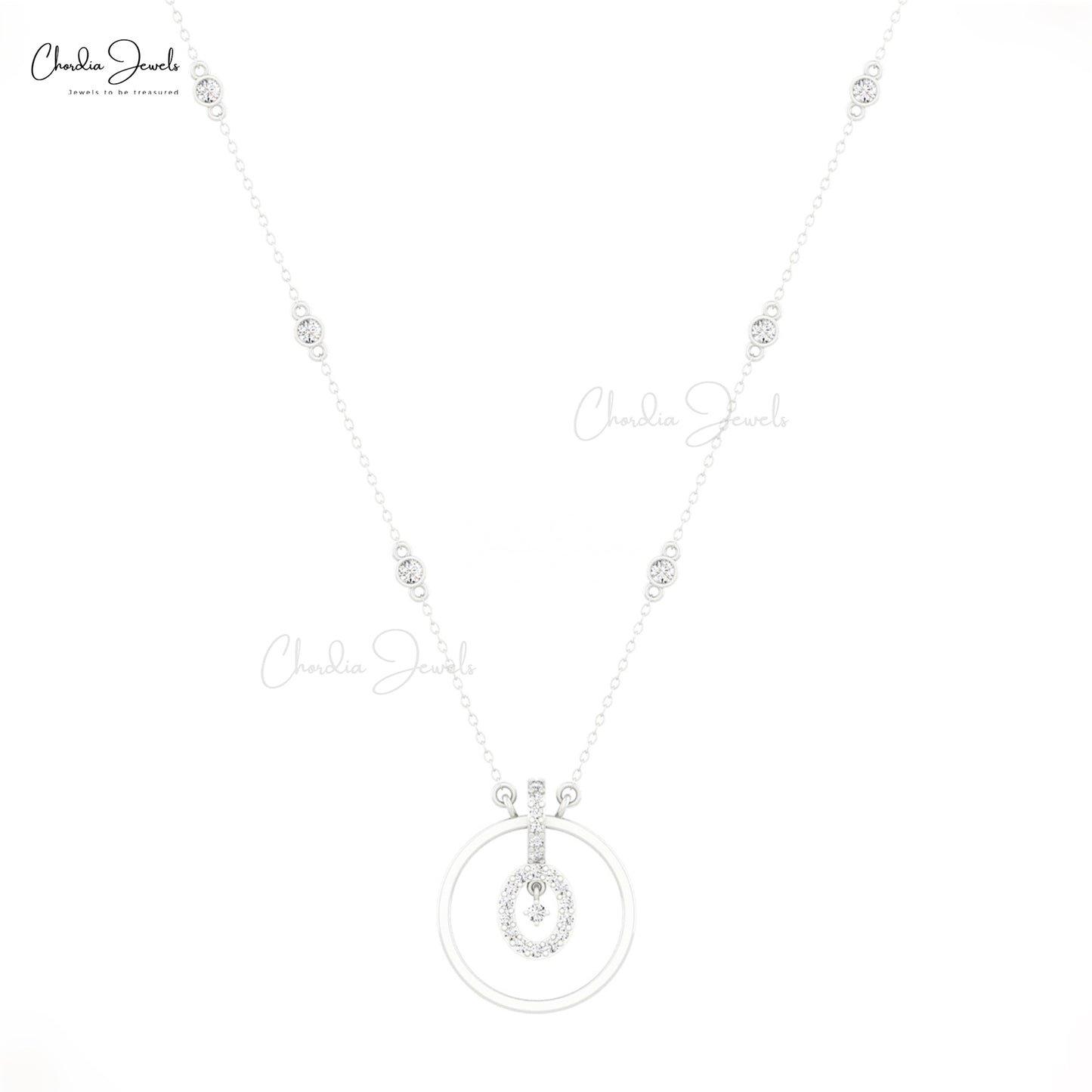 Sparkling 0.51ct White Diamond Eternity Necklace 14k Solid Gold Cable Chain Dainty Necklace