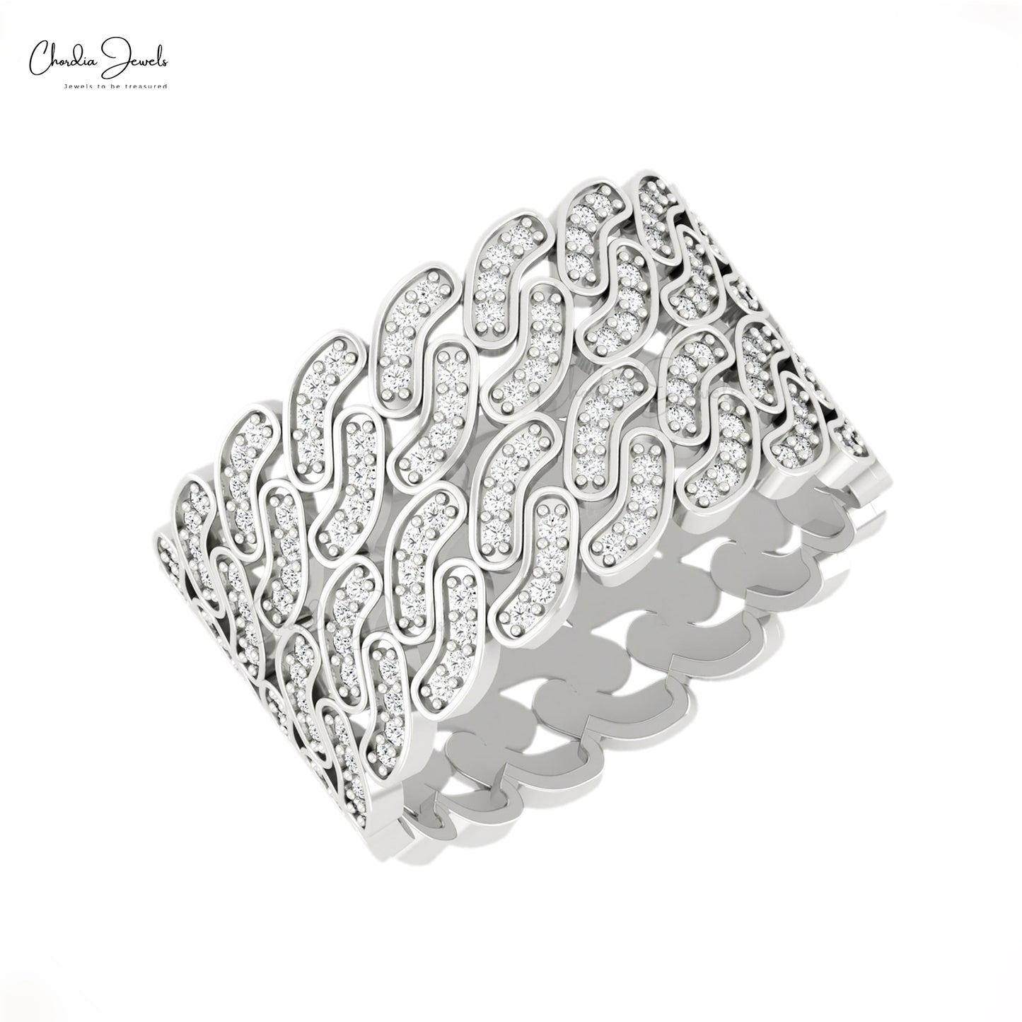 Cuban Link Statement Ring With 0.9mm White Diamond 14k Pure Gold Iced Out Rings For Her