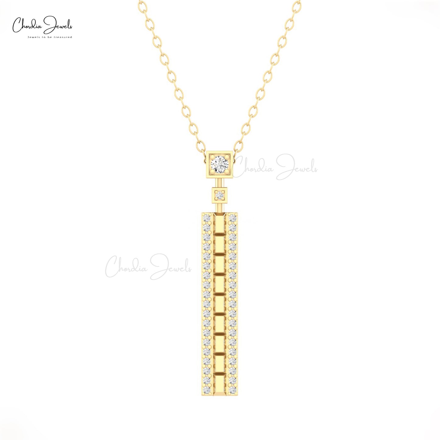Dainty White Diamond Rectangular Necklace 14k Real Gold Bar Necklace For Birthday Gift
