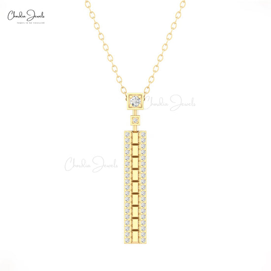 Dainty White Diamond Rectangular Necklace 14k Real Gold Bar Necklace For Birthday Gift