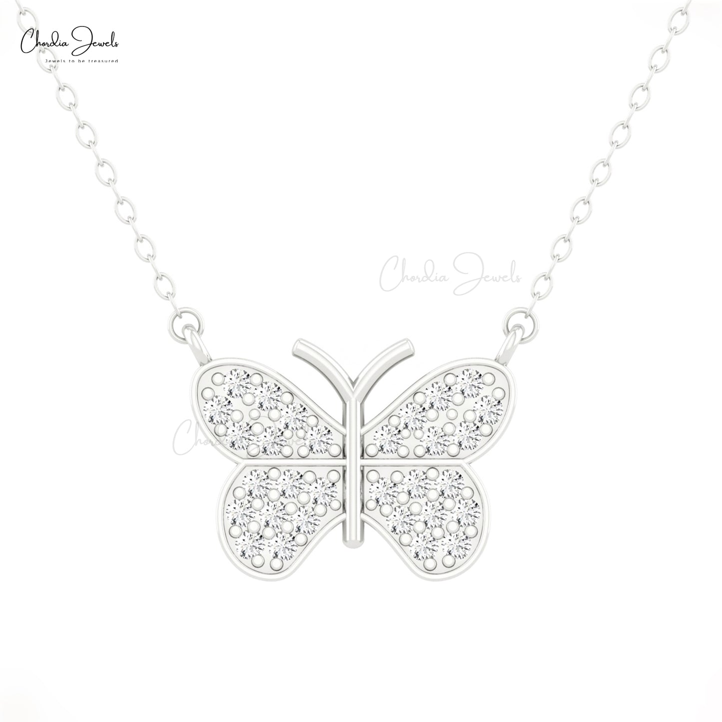 Charming 0.45ct White Diamond Butterfly Necklace 14k Solid Gold Flutter Pendant For Her