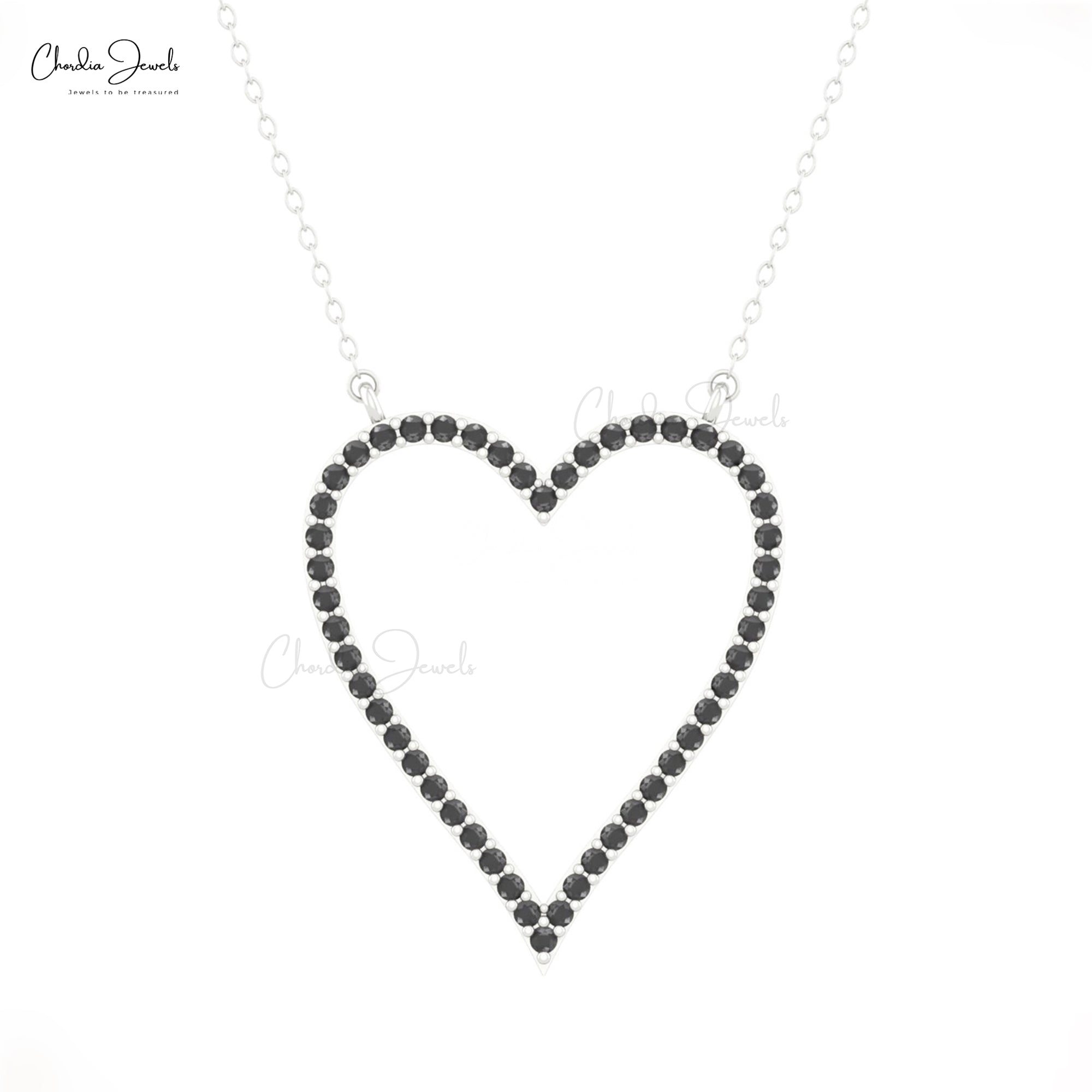 Natural Black Diamond Open Heart Necklace In 14k Solid Gold