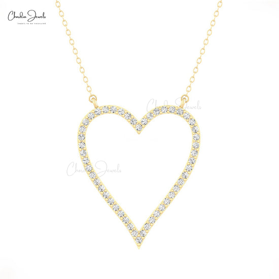 Load image into Gallery viewer, Genuine White Diamond Hollow Heart Necklace 14k Real Gold Light Weight Pendant For Love
