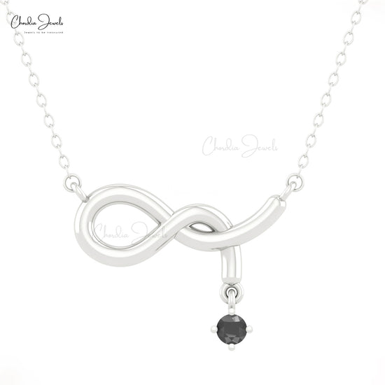 Dazzling 14k Solid Gold Infinity Necklace Genuine 0.11ct Black Diamond Birthstone Pendant