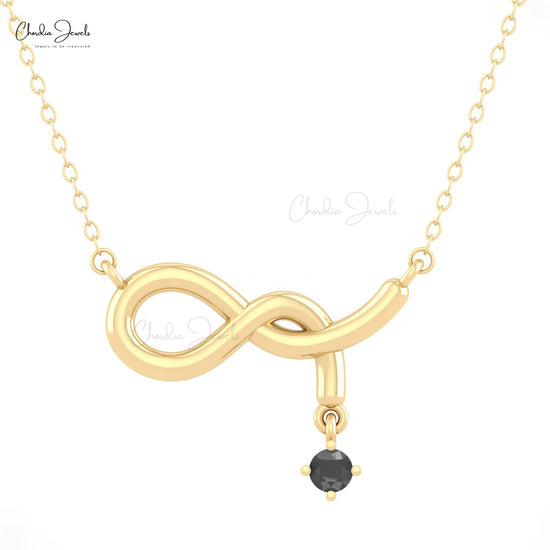 Dazzling 14k Solid Gold Infinity Necklace Genuine 0.11ct Black Diamond Birthstone Pendant