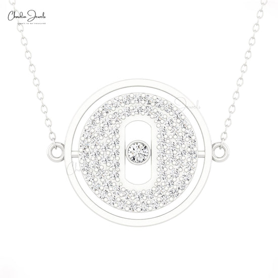 Locky Move Unique Necklace In 14k Solid Gold White Diamond Bezel Set Cluster Necklaces