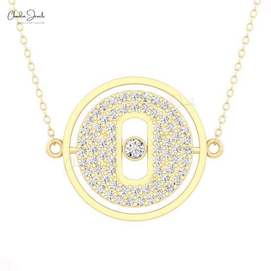 Locky Move Unique Necklace In 14k Solid Gold White Diamond Bezel Set Cluster Necklaces