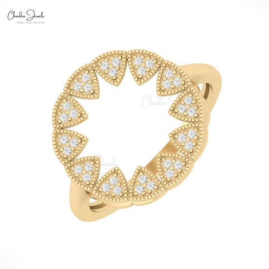 White Diamond Open Sun Starbust Ring 14k Solid Gold Genuine Round-Cut Ring For Women