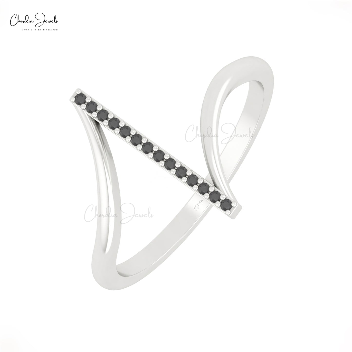 Brilliant Cut Wedding Ring With 0.9mm Black Diamond Bar Minimalist Rings In 14k Gold