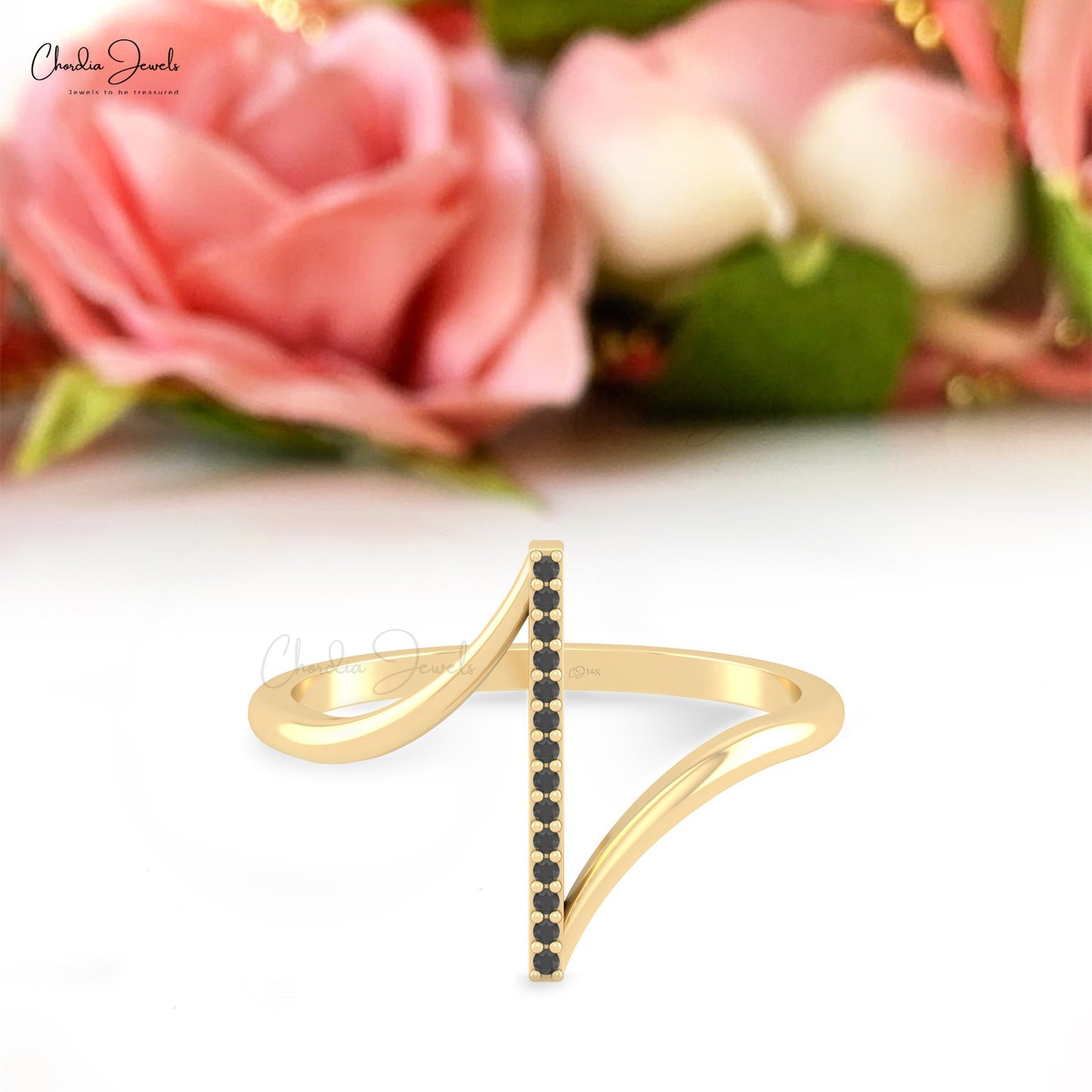 Dainty Black Diamond Bar Ring 14k Solid Gold 0.90MM April Birthstone Ring For Wedding Gift