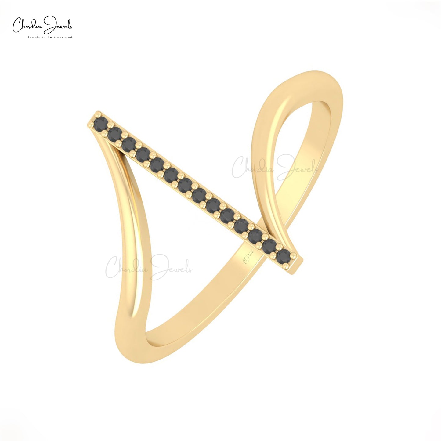 Dainty Black Diamond Bar Ring 14k Solid Gold 0.90MM April Birthstone Ring For Wedding Gift