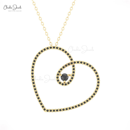 Load image into Gallery viewer, Dazzling Black Diamond Solitaire Necklace 14k Real Gold Open Heart Necklace For Gift
