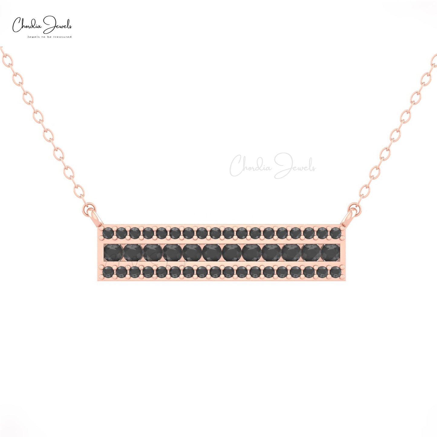 Rectangular Bar Chain Necklace In 14k Real Gold Black Diamond Hallmarked Fine Jewelry