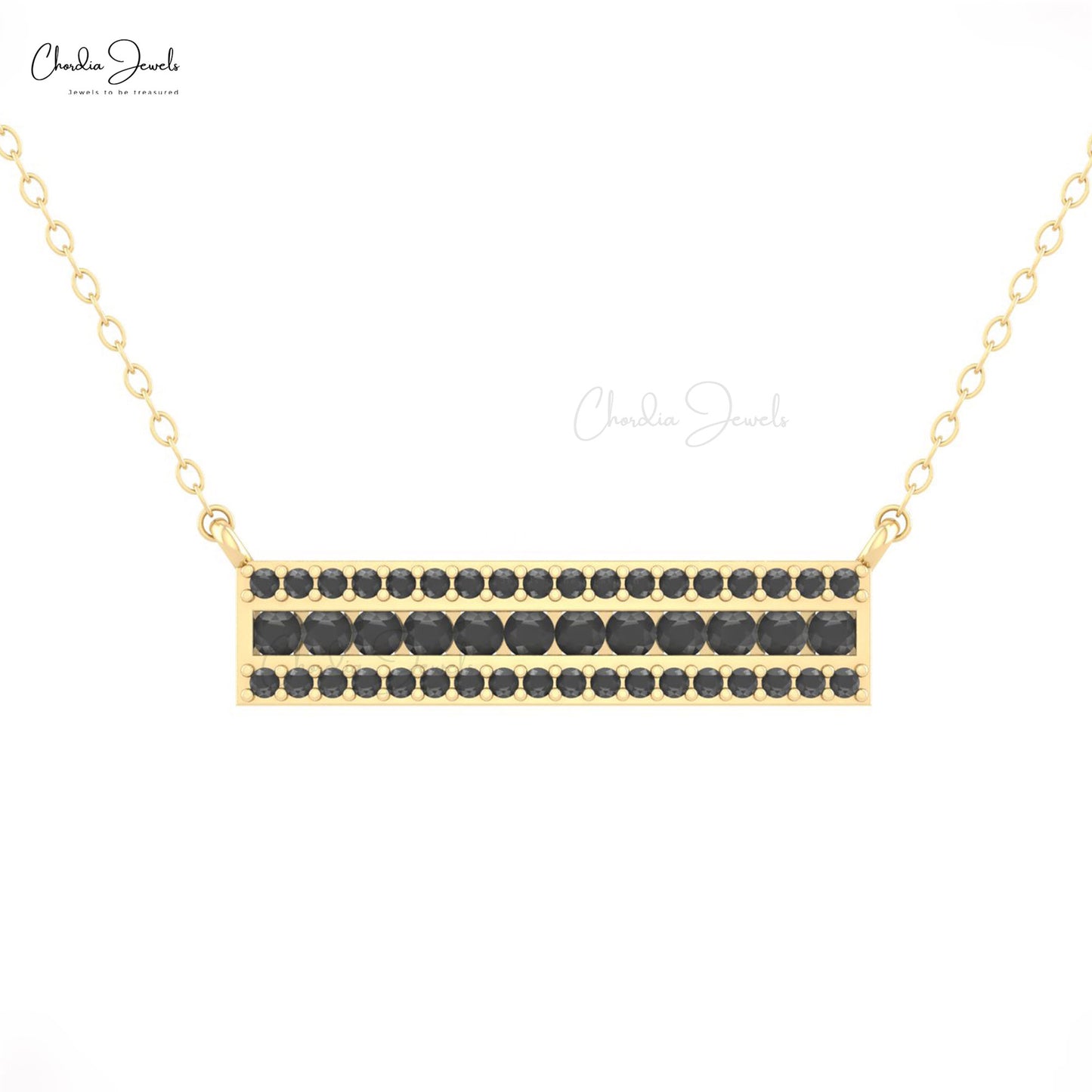 Rectangular Bar Chain Necklace In 14k Real Gold Black Diamond Hallmarked Fine Jewelry