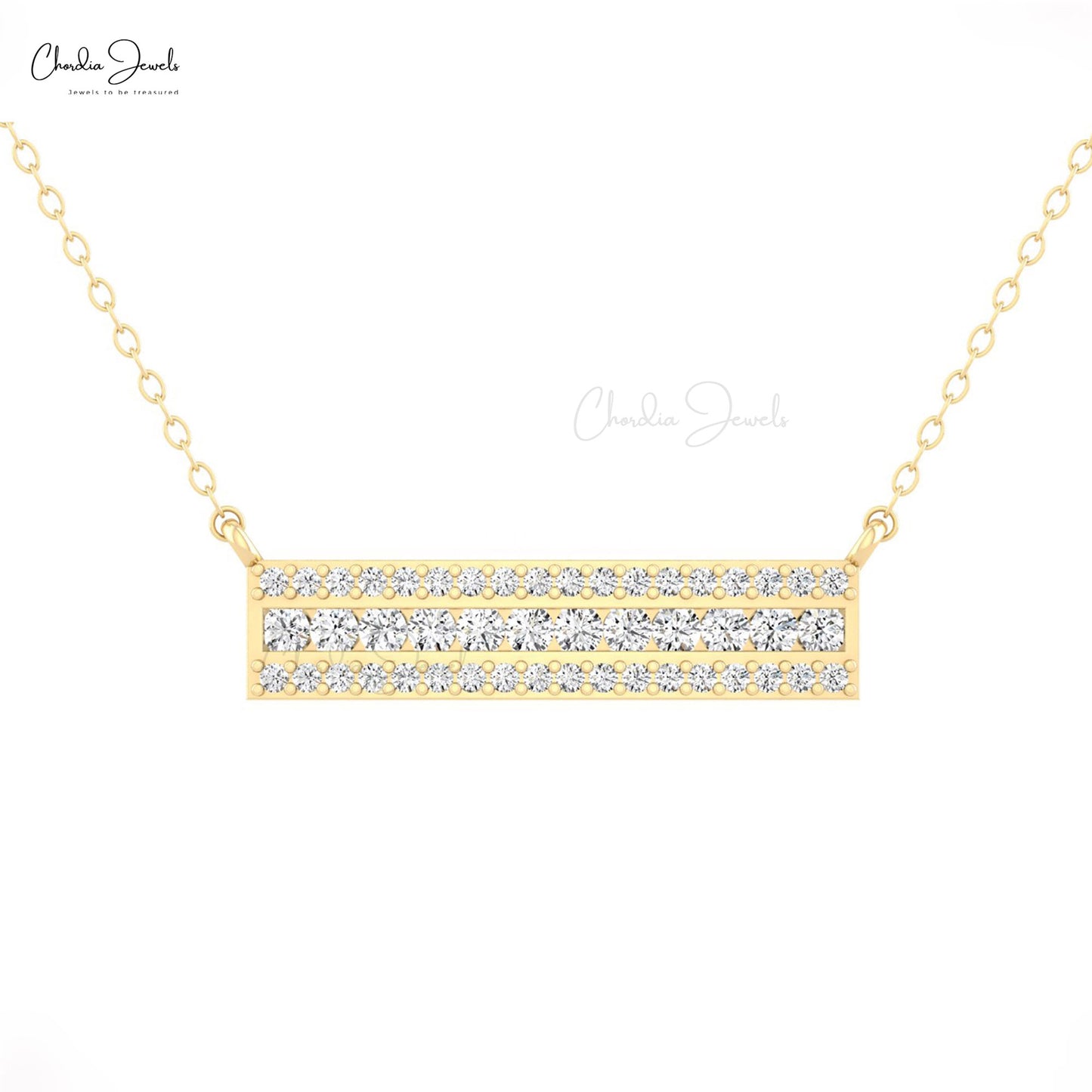 Minimal Cluster Bar Necklace With 0.65 Ct White Diamond Chain Necklaces In 14k Real Gold