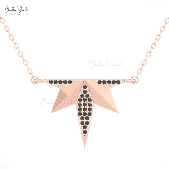 Alluring 14k Real Gold Fallen Star Necklace Natural 0.90mm Black Diamond Handcrafted Pendant