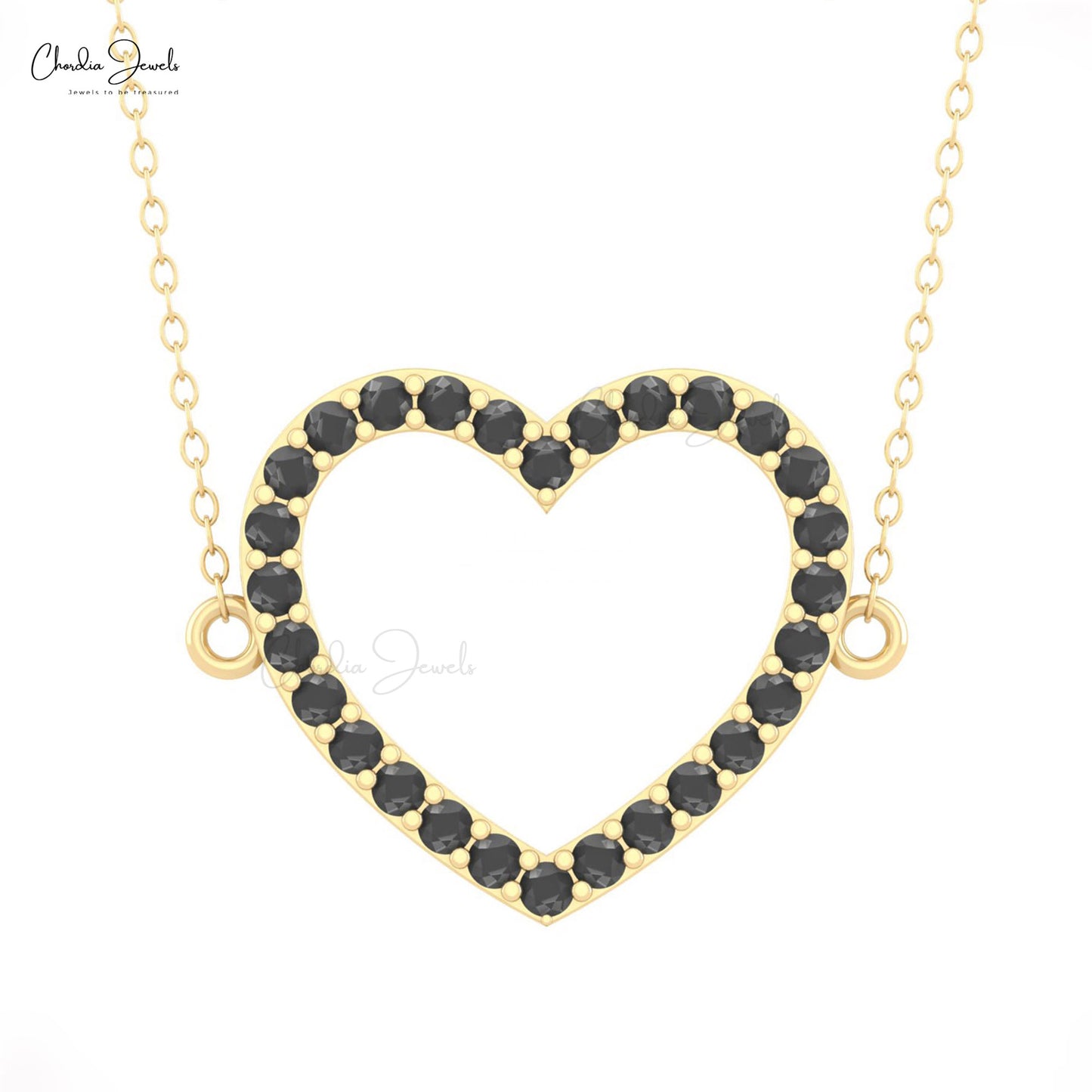 Natural Black Diamond Heart Necklace in 14k Real Gold 2MM April Birthstone Charm Necklace