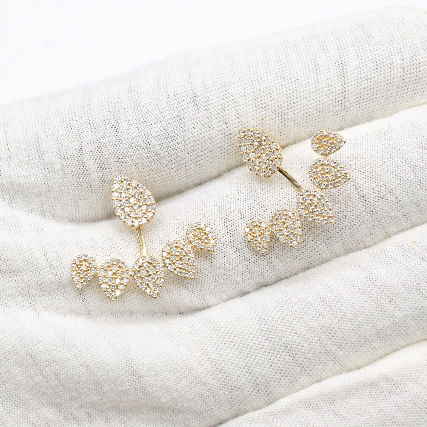 Real 14k Yellow Gold Cuff Earring With 1.3 Ct Diamond Cluster Detachable Verified Earrings