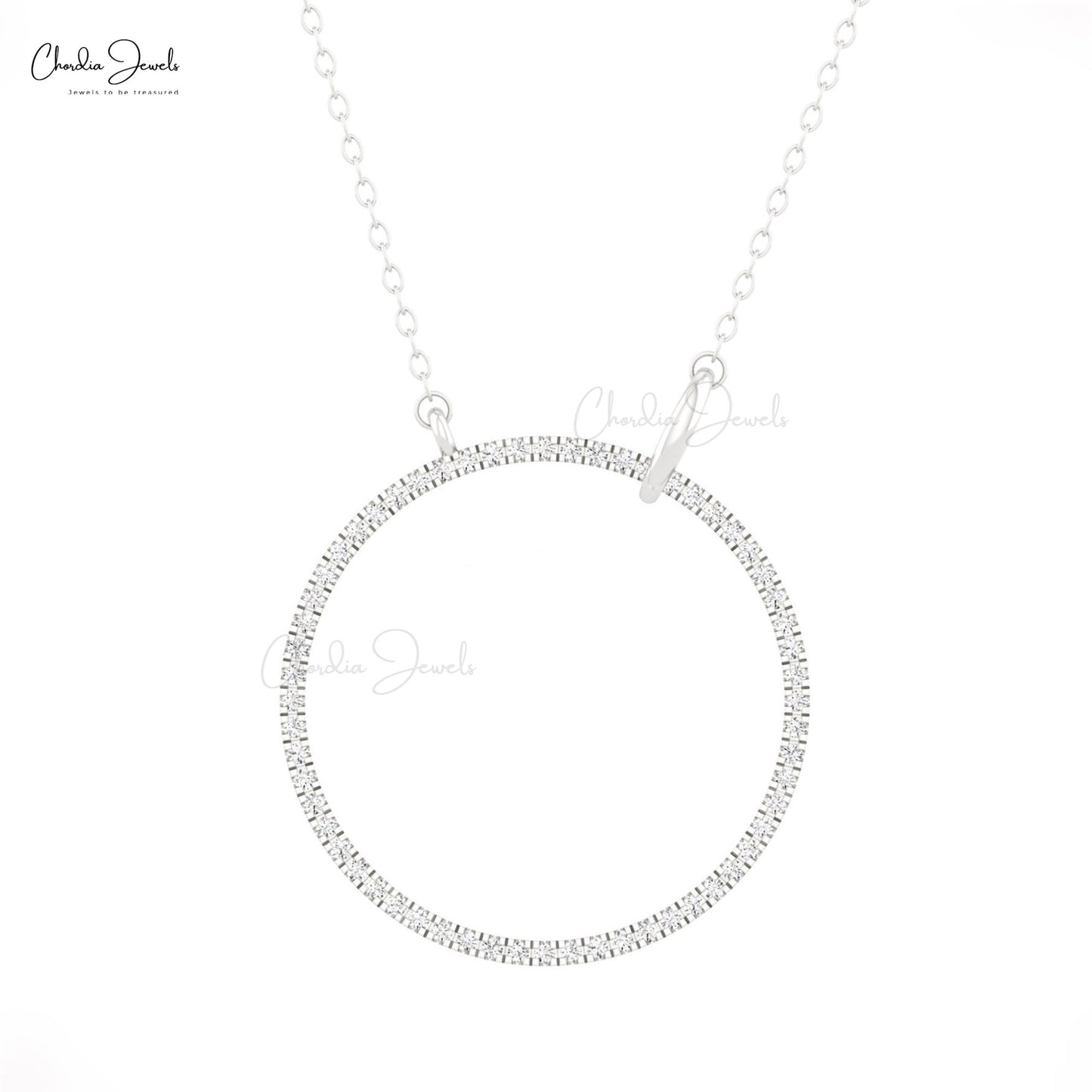Interlocking Eternity Chain Necklace In Real 14k Gold G-H Diamond 1mm Round Necklaces