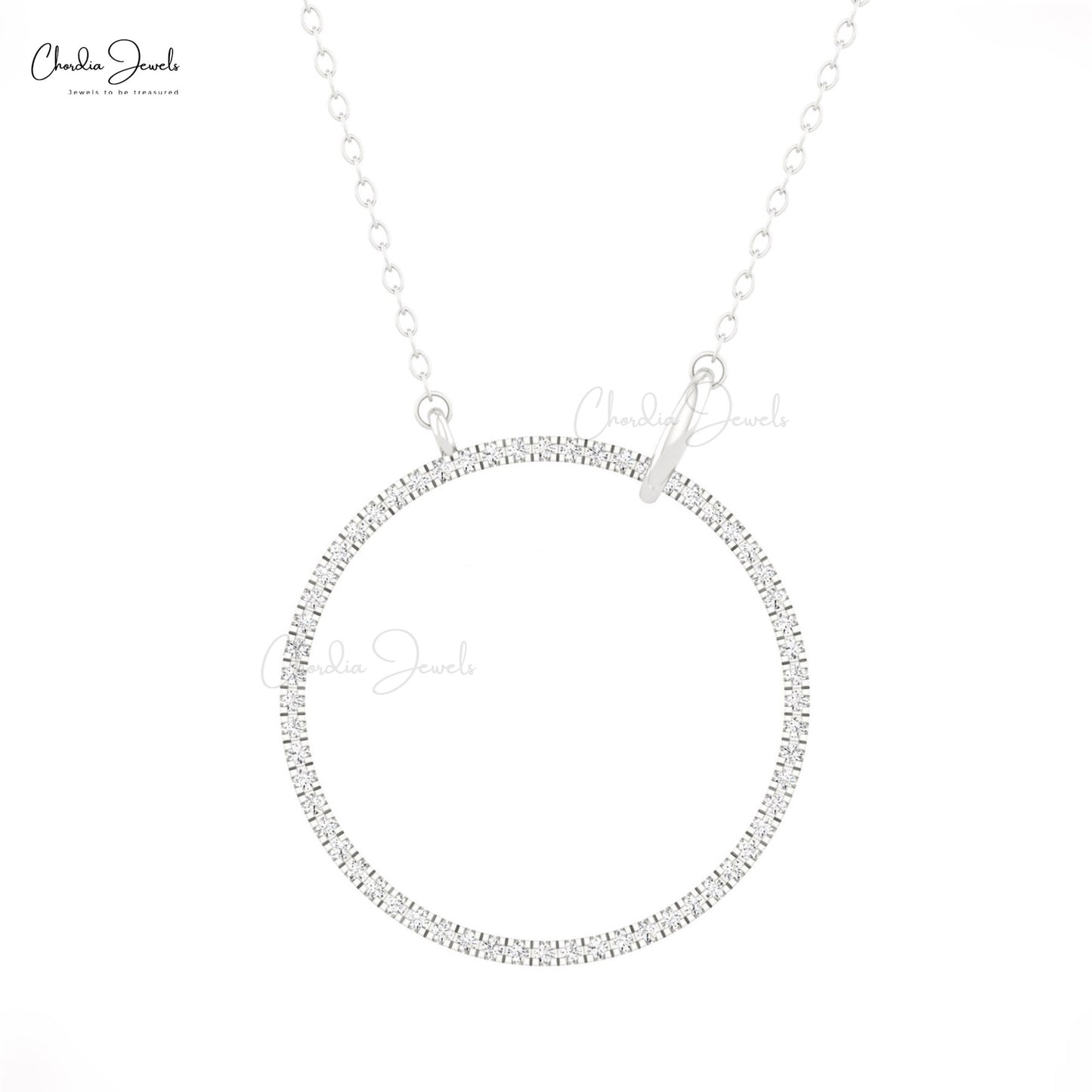 Natural White Diamond Interlocking Eternity Necklace 14k Solid Gold Simple Circle Pendant