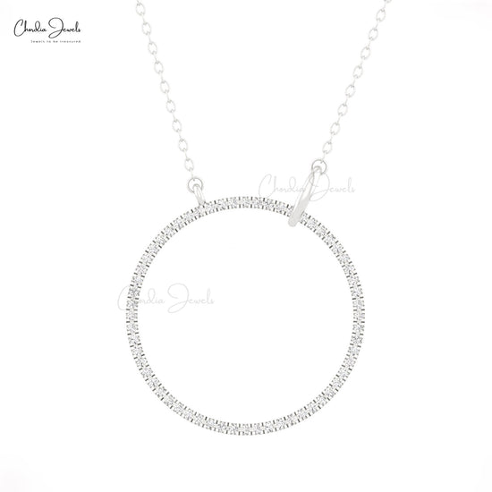 Natural White Diamond Interlocking Eternity Necklace 14k Solid Gold Simple Circle Pendant