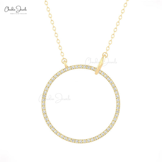 Natural White Diamond Interlocking Eternity Necklace 14k Solid Gold Simple Circle Pendant