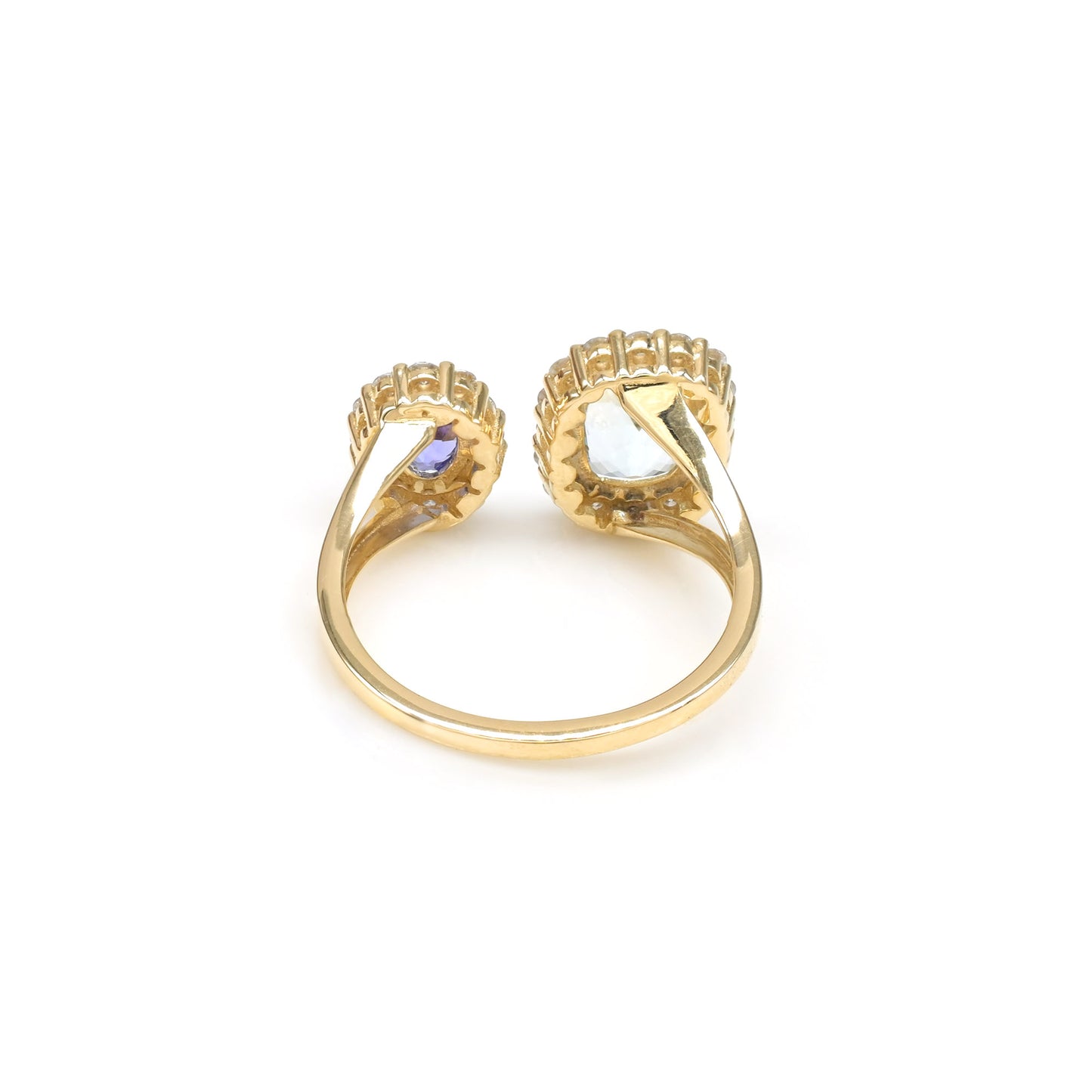 Two Halo Tanzanite Ring In 14k Real Gold Aquamarine Diamond Certified Adjustable Rings