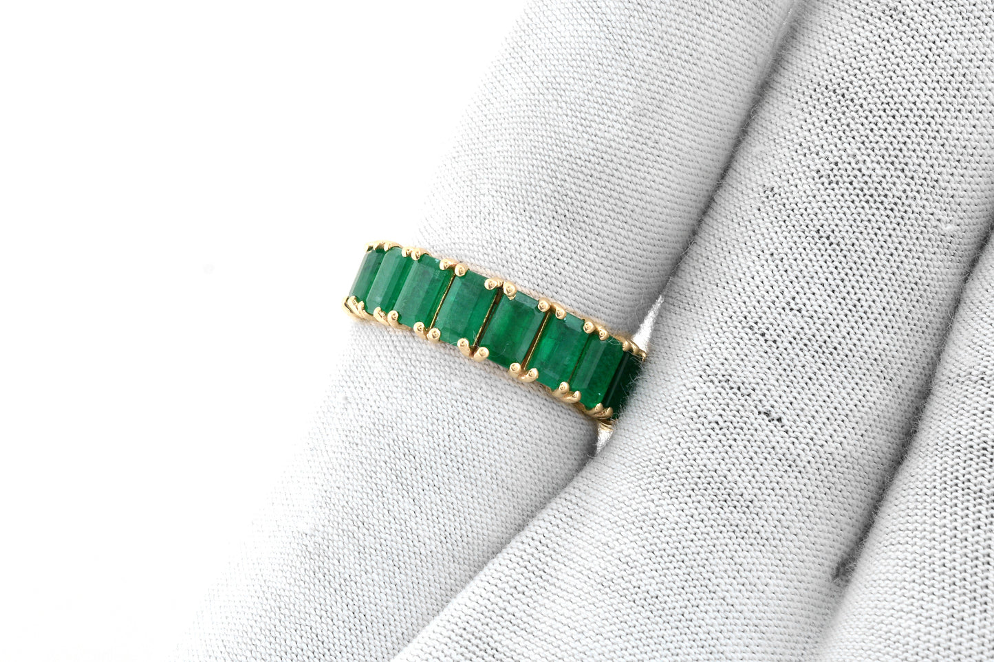 Eternity Gemstone Band With 5x3mm Emerald May Birthstone 14k Yellow Gold Rings For Women