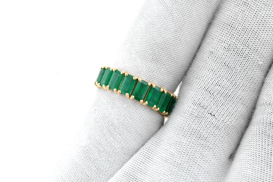 Eternity Gemstone Band With 5x3mm Emerald May Birthstone 14k Yellow Gold Rings For Women