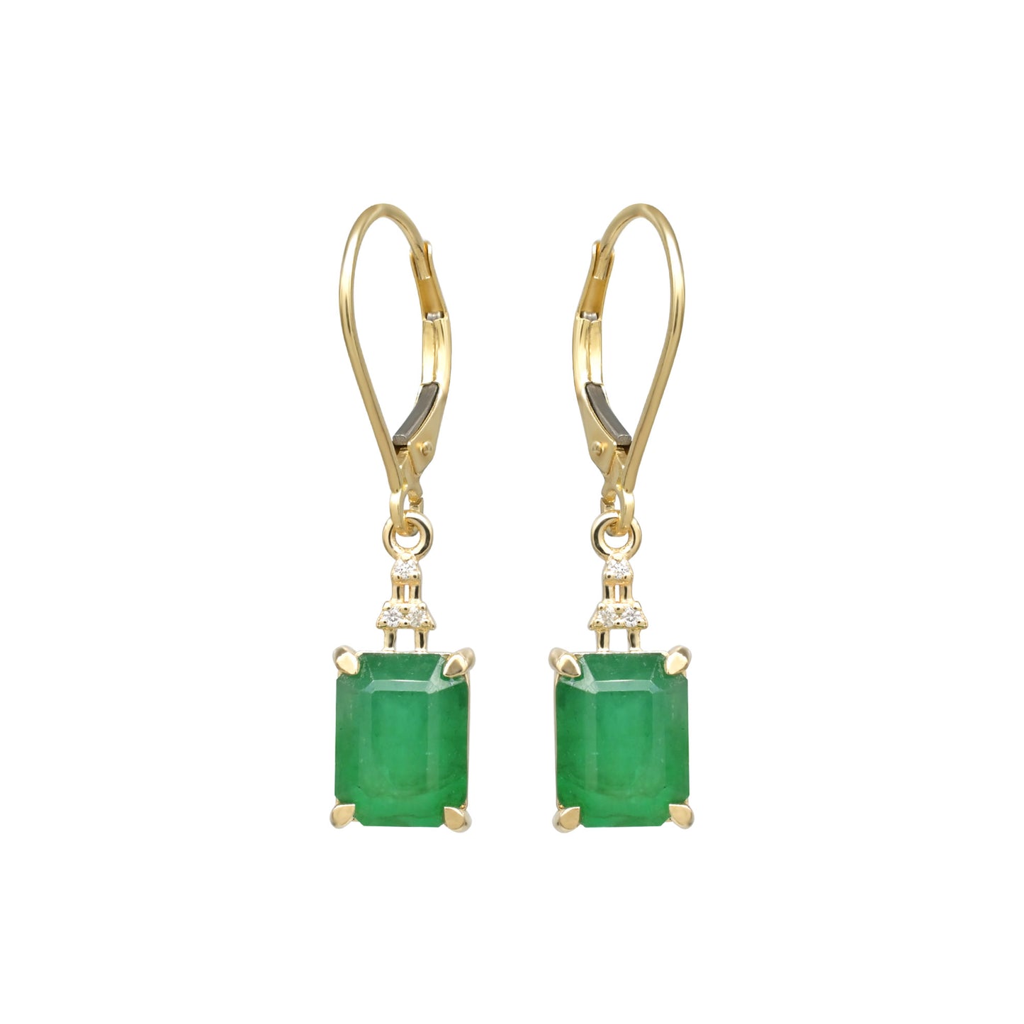 IGI Certified Dangle Earring With 9x7mm Emerald & Diamond 14k Yellow Gold Earrings For Her