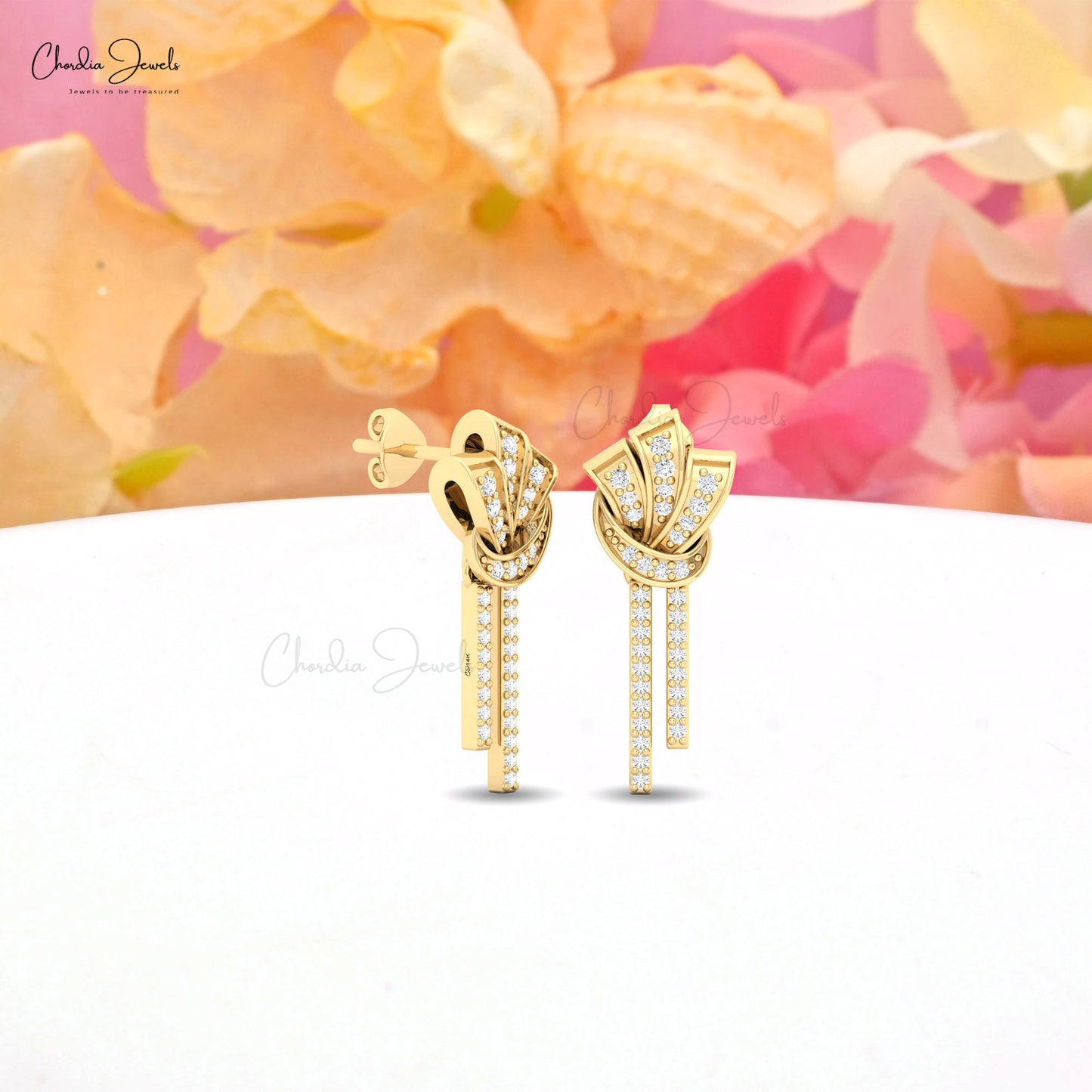 Diamond Bar Push Back Stud With 1.2mm White Diamond Round 14k Pure Gold Earrings For Her