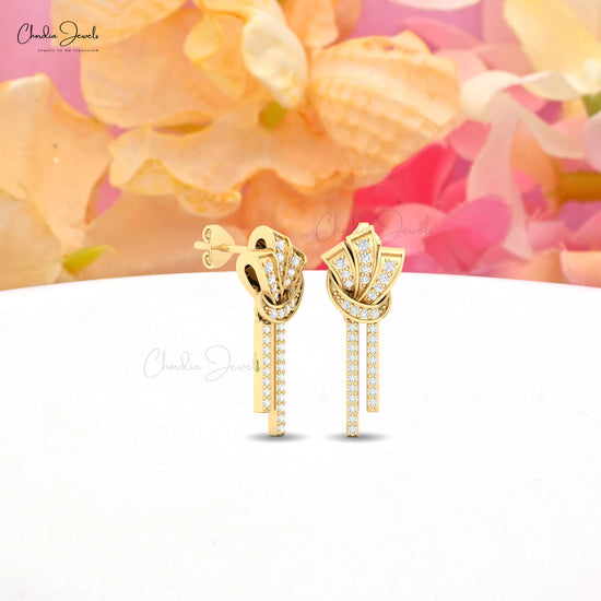 Diamond Bar Push Back Stud With 1.2mm White Diamond Round 14k Pure Gold Earrings For Her