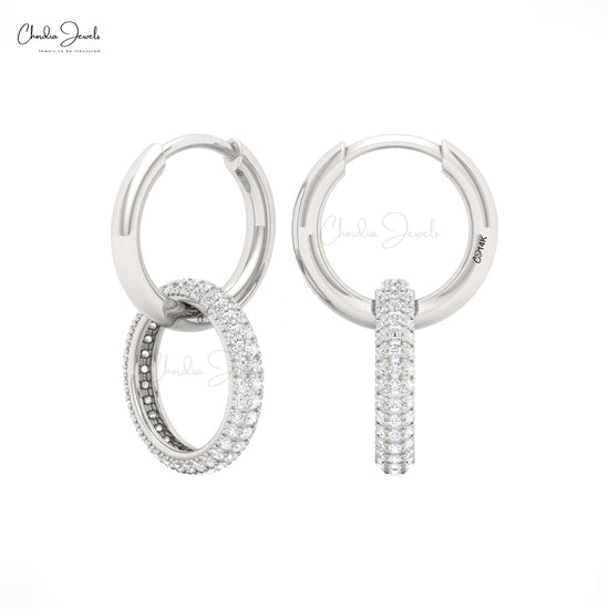 Real 14k Gold Open Circle Hoops With 0.81 CTW White Diamond Pave Set Handmade Earrings