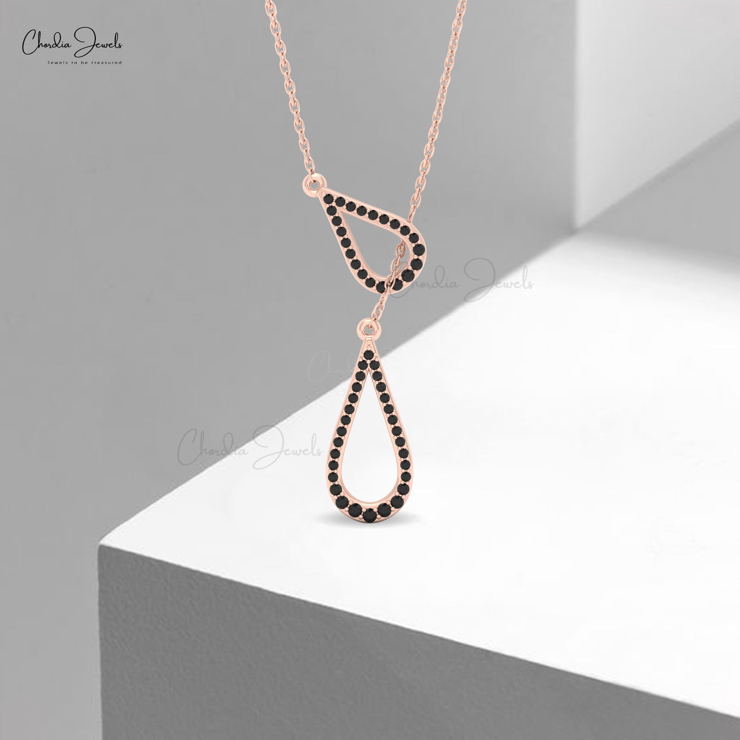 Trendy black diamond drop pendant necklace dainty 14k gold chain