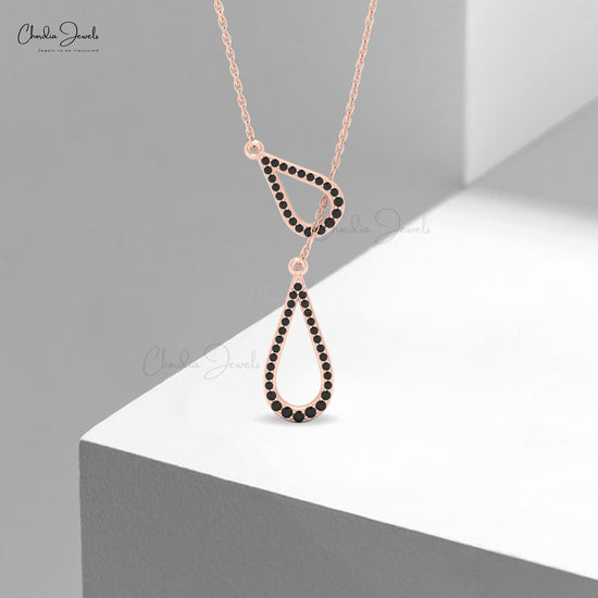 Trendy black diamond drop pendant necklace dainty 14k gold chain