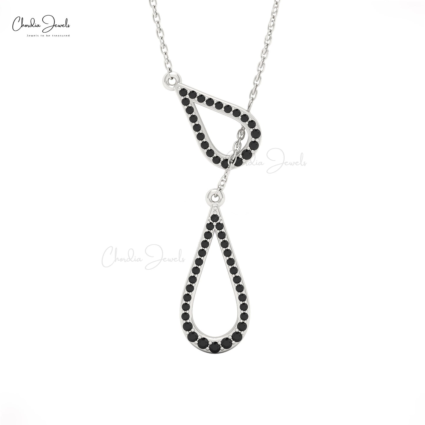 14k solid gold black diamond lariat drop necklace for women