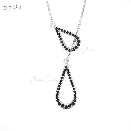 14k solid gold black diamond lariat drop necklace for women