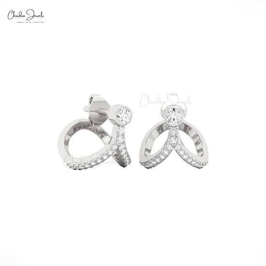 14k solid gold curved studs with 3mm white diamond bridal earrings