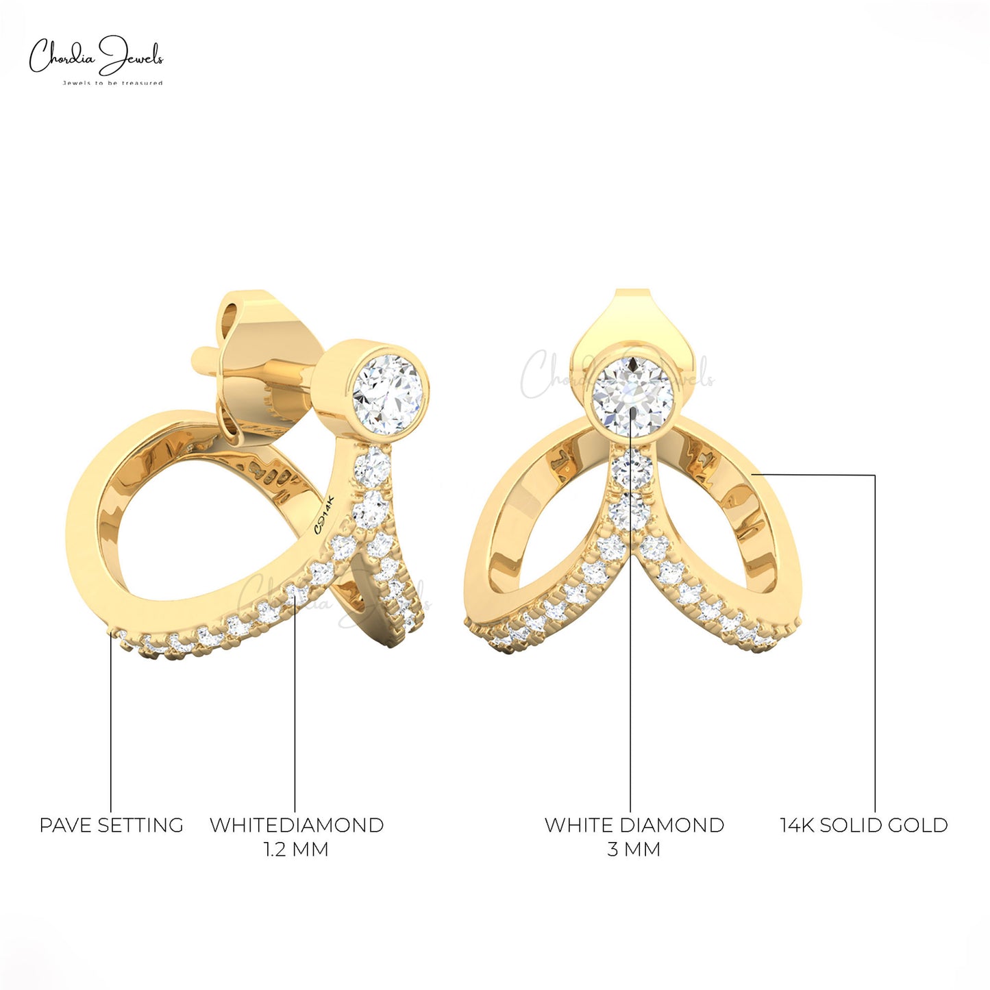 Genuine diamond curved studs fine jewelry handmade earrings
