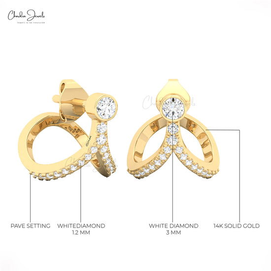 Genuine diamond curved studs fine jewelry handmade earrings