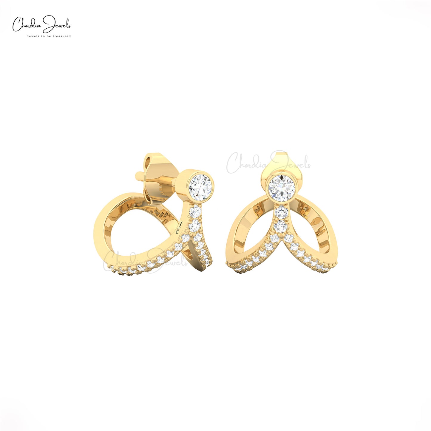 White diamond curved stud earrings luxury gold bridal jewelry