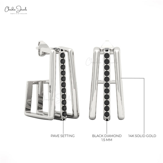 Delicate minimalist bar stud earrings in real gold with black diamonds